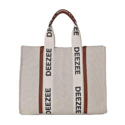 Off White Canvas Large Capacity Hand Bag With Customized Logo Webbing Handle (1)