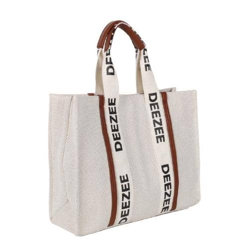 Off White Canvas Large Capacity Hand Bag With Customized Logo Webbing Handle (4)