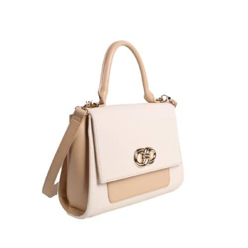 Off White & Yellow Contrast Color Pu Hand Bag With Number 8 Shape Hardware Decorated On The Flap With Magnet Button & Slip Pocket In The Front Panel And A Long Removable Pu Strap (2)