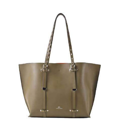 Olive Solid Pu Tote With Contrast Inside & Punched Handles (1)