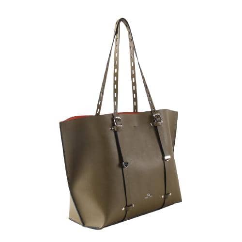 Olive Solid Pu Tote With Contrast Inside & Punched Handles (2)