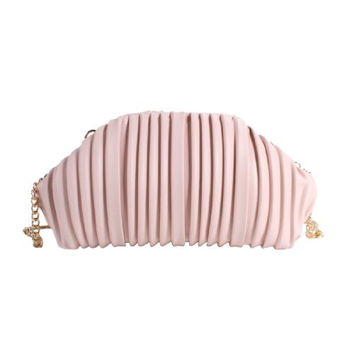 Pink Pu Crossbody In Shell Shape With Folded Decoration In Front Ang Back Panel With Light Gold Chain Strap (1)