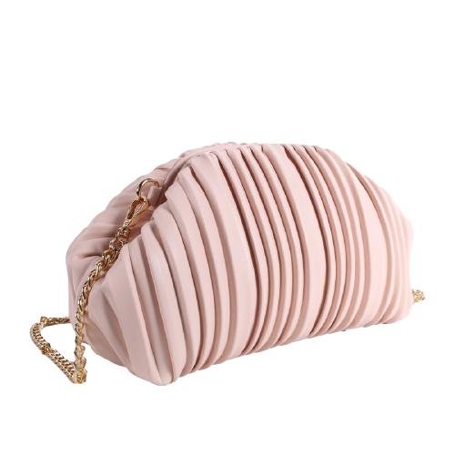 Pink Pu Crossbody In Shell Shape With Folded Decoration In Front Ang Back Panel With Light Gold Chain Strap (2)