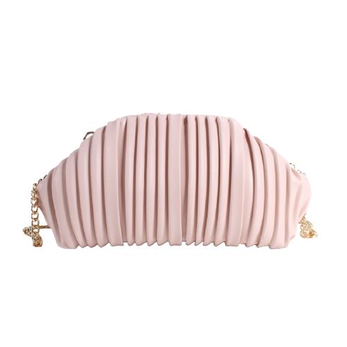 Pink Pu Crossbody In Shell Shape With Folded Decoration In Front Ang Back Panel With Light Gold Chain Strap (3)