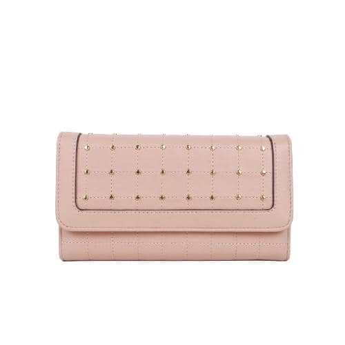 Pink Pu Wallet With Flap Decorated With Square Embroidery & Nail Studs (1)