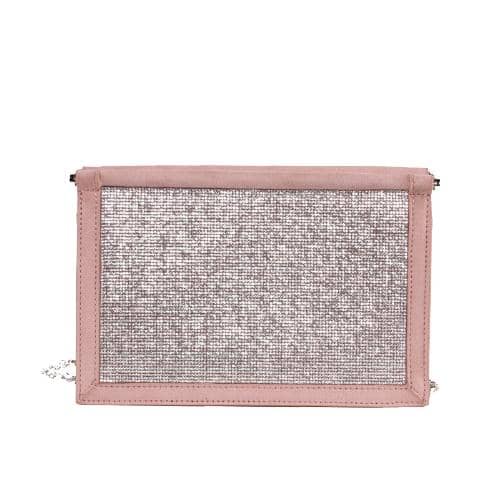 Pink Suede Crossbody With Diamond Decoration In Front Panel Evening Clutch With Sliver Chain Strap (1)