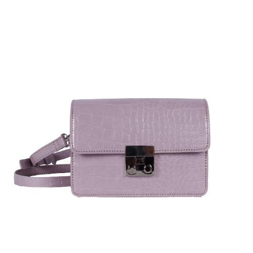 Purple Croc Pu Crossbody With Gun Color Square Lock And Adjustable Pu Strap (1)