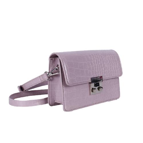 Purple Croc Pu Crossbody With Gun Color Square Lock And Adjustable Pu Strap (2)