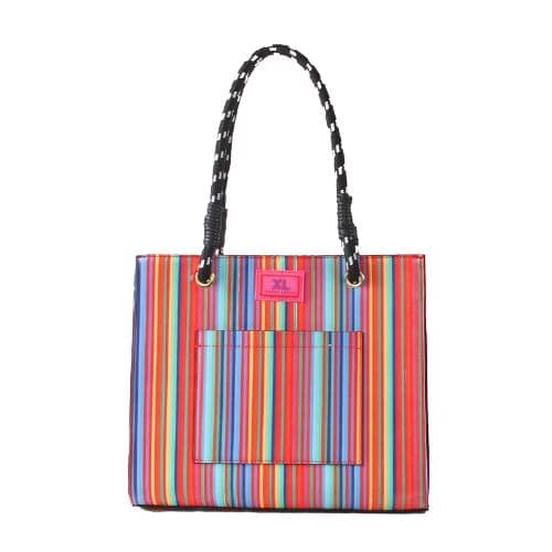 Rainbow Color Digital Print Pu Tote With Slip Pocket & Zipper Pocket Outside With Contrast Cotton Handle Weared Eyelets(1)