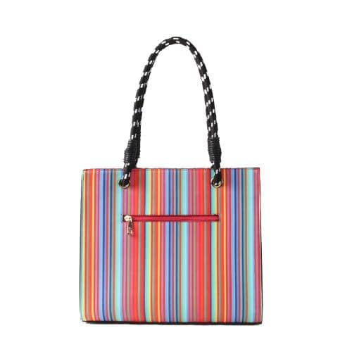 Rainbow Color Digital Print Pu Tote With Slip Pocket & Zipper Pocket Outside With Contrast Cotton Handle Weared Eyelets(3)
