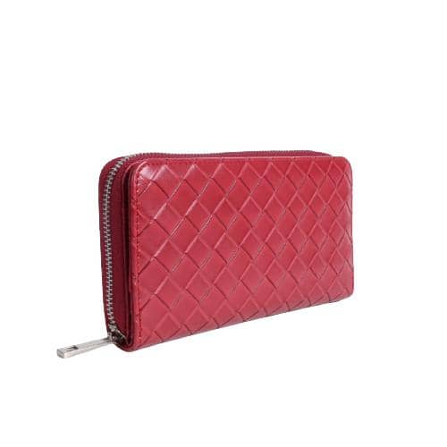 Red Deboss Textured Pu Wallet With Single Metal Zipper (2)
