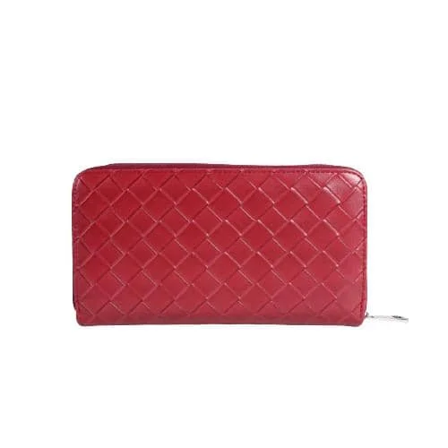 Red Deboss Textured Pu Wallet With Single Metal Zipper (3)