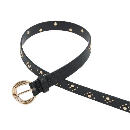 Solid Color Pu Spiral Pin Buckle Belt With Studs Decoration (2)