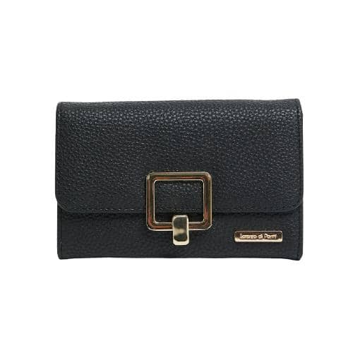 Solid Color Grain Pu Wallet With Light Gold Securing Hasp On Flap (2)