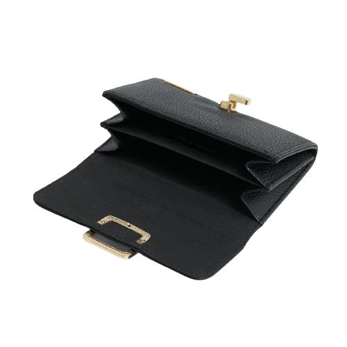 Solid Color Grain Pu Wallet With Light Gold Securing Hasp On Flap (4)