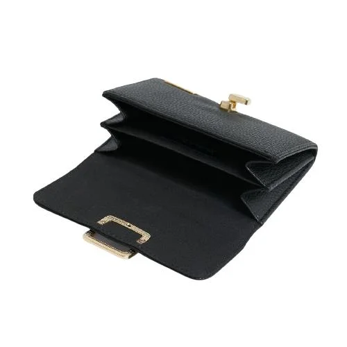 Solid Color Grain Pu Wallet With Light Gold Securing Hasp On Flap (4)