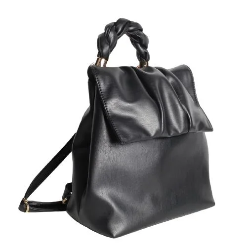 Black Sheepskin Soft Backpack With Weaved Short Handle, Wrinkled Cloud Flap & Two Adjustable Should Straps (2)