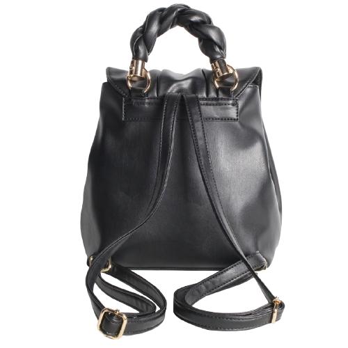 Black Sheepskin Soft Backpack With Weaved Short Handle, Wrinkled Cloud Flap & Two Adjustable Should Straps (3)