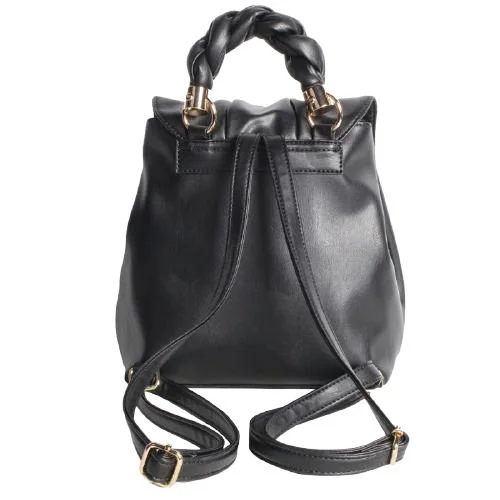 Black Sheepskin Soft Backpack With Weaved Short Handle, Wrinkled Cloud Flap & Two Adjustable Should Straps (3)