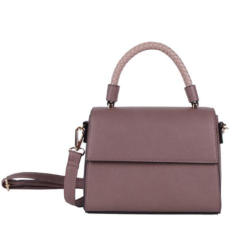 Light Coffee Flap Crossbody Bag With Fake Weaved Short Handle & Adjustable Long Shoulder Strap (1)