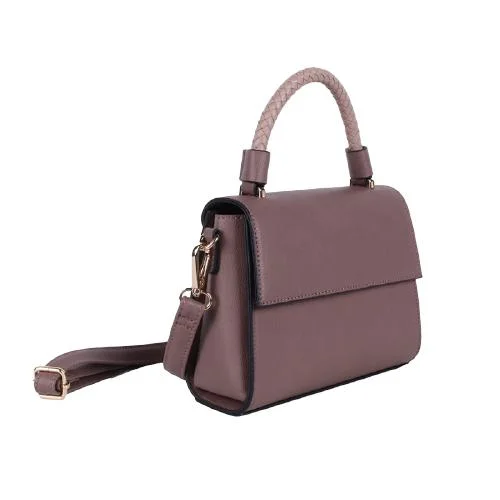 Light Coffee Flap Crossbody Bag With Fake Weaved Short Handle & Adjustable Long Shoulder Strap (2)