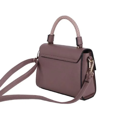 Light Coffee Flap Crossbody Bag With Fake Weaved Short Handle & Adjustable Long Shoulder Strap (3)