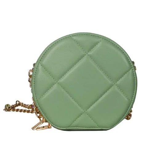 Light Green Sheep Skin Pu Round Structured Crossbody Bag With Rhombic Quilting & 2 Stones Decorated Metal Chain Strap (2)