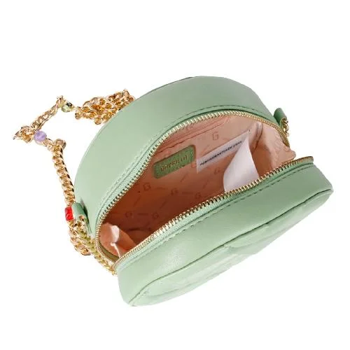 Light Green Sheep Skin Pu Round Structured Crossbody Bag With Rhombic Quilting & 2 Stones Decorated Metal Chain Strap (3)