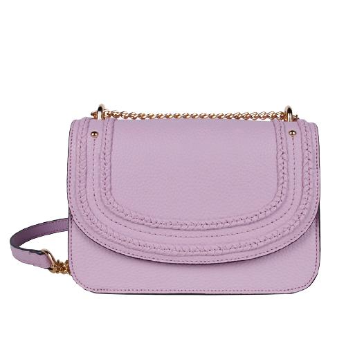 Light Purple Grain Pu Crossbody Bag With Metal Bridge & Chain Shoulder Strap (1)