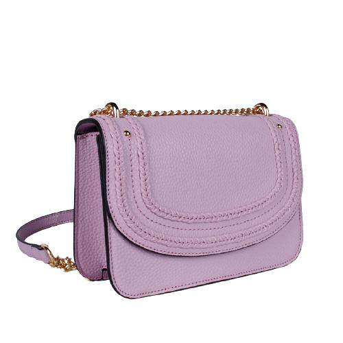 Light Purple Grain Pu Crossbody Bag With Metal Bridge & Chain Shoulder Strap (2)