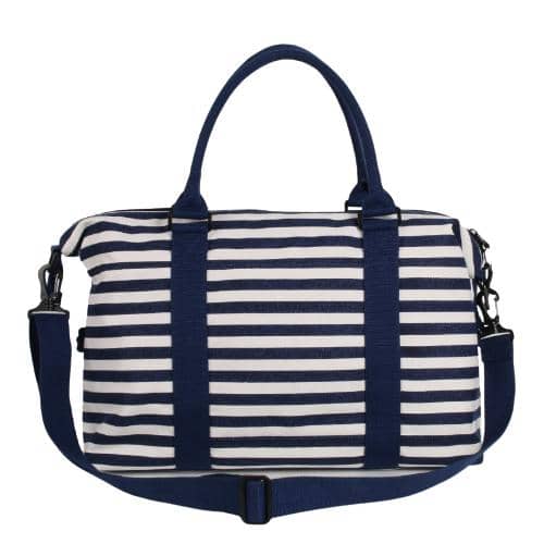 Navy Stripe Canvas Travel Duffel Bag With 2 Webbing Handles(1)