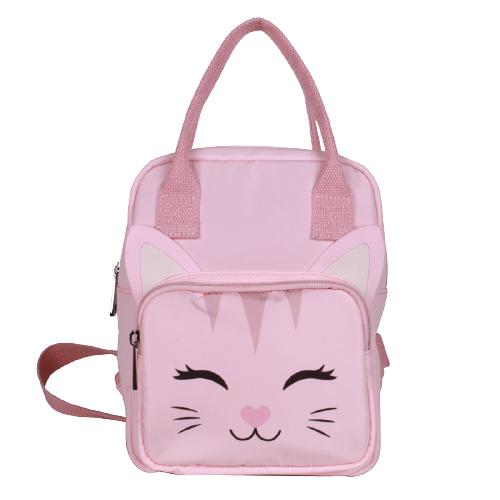 Pink Nylon Smile Catface Printing Children Backpack Kid Backpack, With Front Pocket & 2 Cotton Webbing Straps (1)