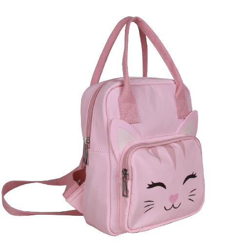 Pink Nylon Smile Catface Printing Children Backpack Kid Backpack, With Front Pocket & 2 Cotton Webbing Straps (2)