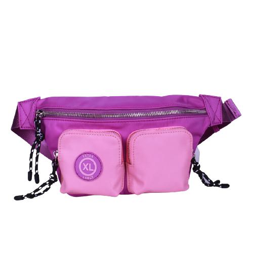 Purple Water Proof Nylon Waist Bag With Metal Zipper & Nylon Cord Puller, Two Front Pocket With Round Rubber Brand Icon (1)