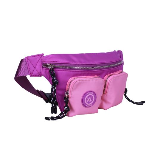Purple Water Proof Nylon Waist Bag With Metal Zipper & Nylon Cord Puller, Two Front Pocket With Round Rubber Brand Icon (2)