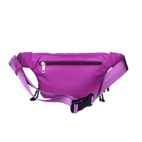 Purple Water Proof Nylon Waist Bag With Metal Zipper & Nylon Cord Puller, Two Front Pocket With Round Rubber Brand Icon (3)