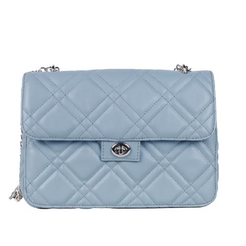 Water Blue Diamond Quilting Crossbody Bag With Oval Metal Turn Lock & Chain Shoulder Strap (1)