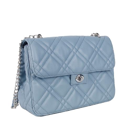 Water Blue Diamond Quilting Crossbody Bag With Oval Metal Turn Lock & Chain Shoulder Strap (2)